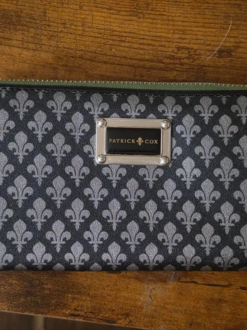 Vintage Patrick Cox Fleur-de-Lis Monogram Zip Around Long Wallet Y2K Canvas